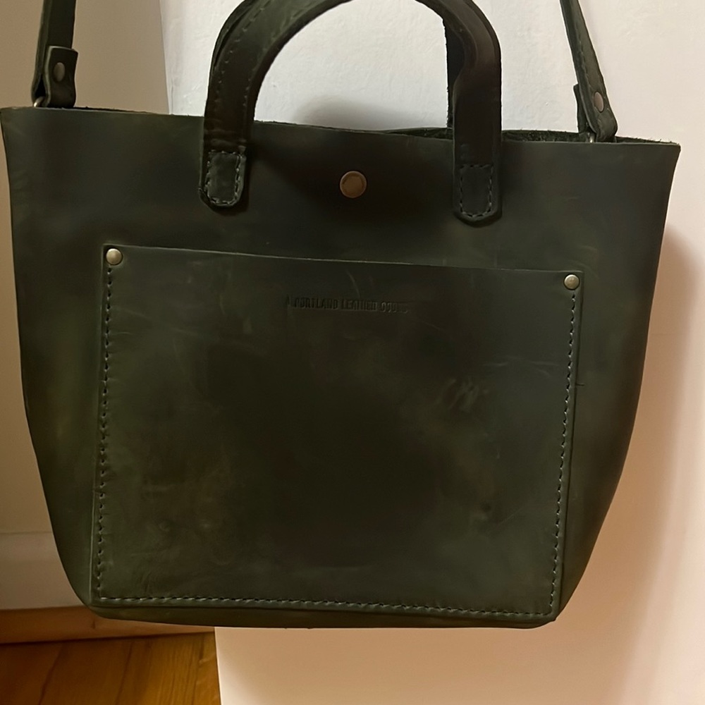 Portland Leather mini crossbody tote dk green